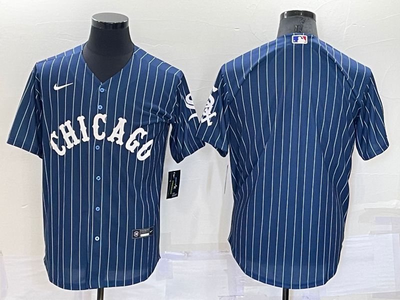 Men Chicago White Sox Blank Blue Stripe Throwback Nike 2022 MLB Jersey